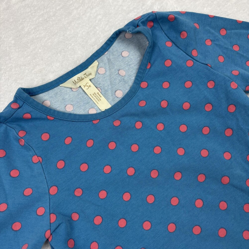 Matilda Jane T-Shirt Girls 6 Blue Polka Dot Long Sleeve Jersey Stretch